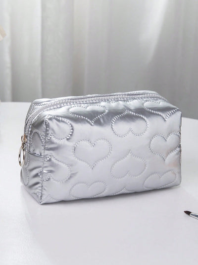 Pink Heart Textured Makeup Bag