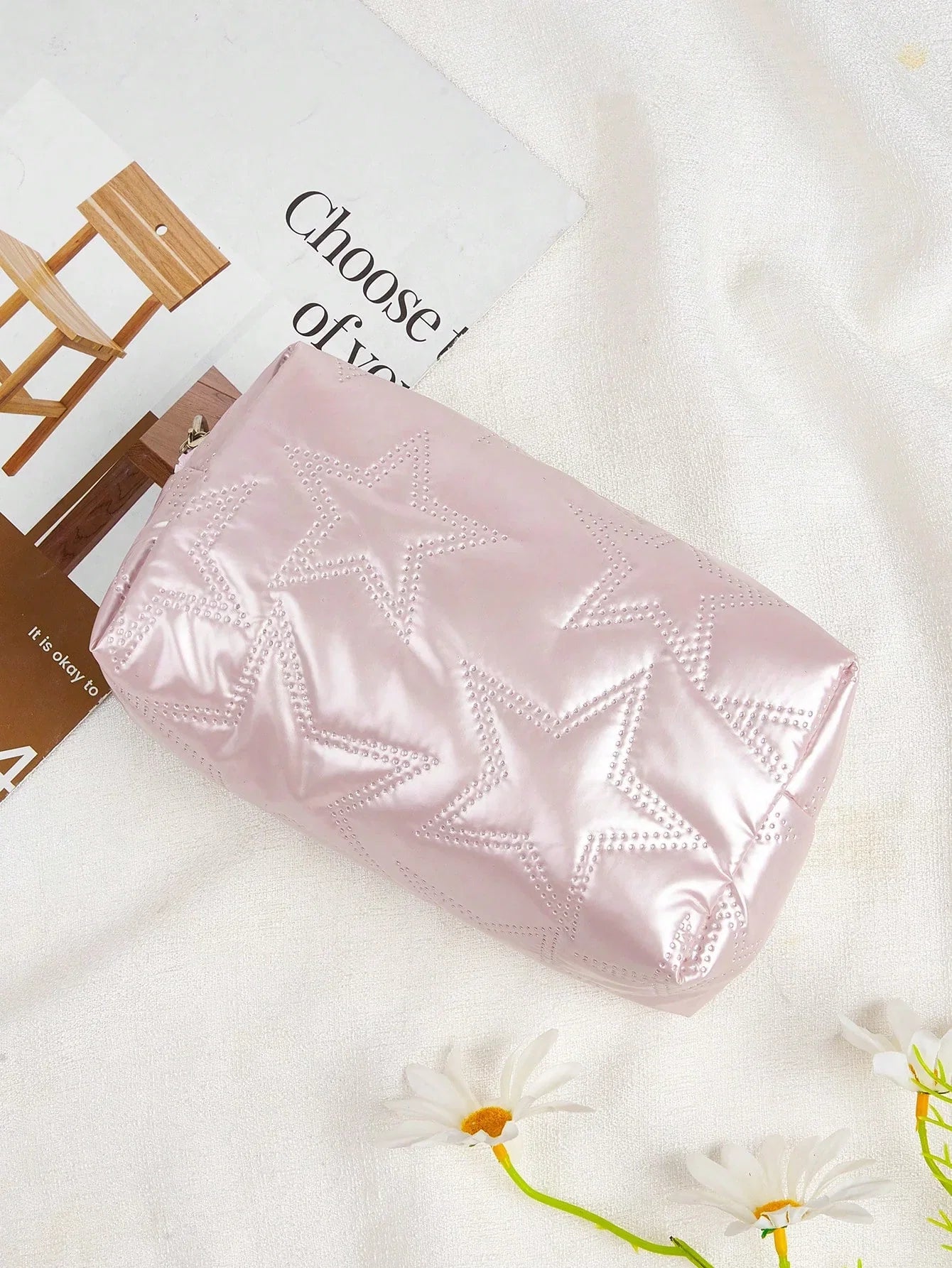 Pink Heart Textured Makeup Bag