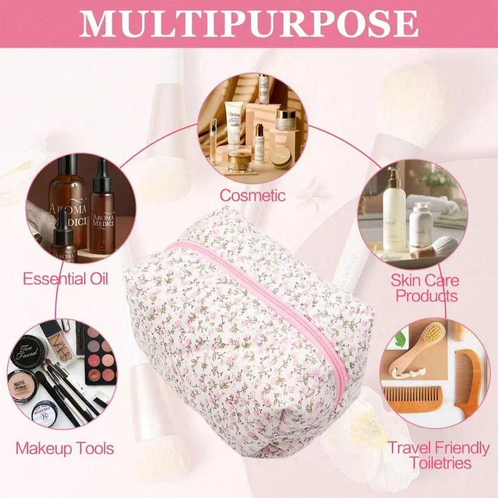 Flower Printed Travel Makeup Bag