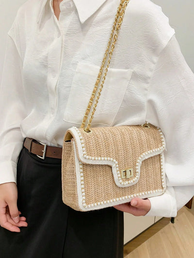 Women’s Pearl Straw Crossbody Bag