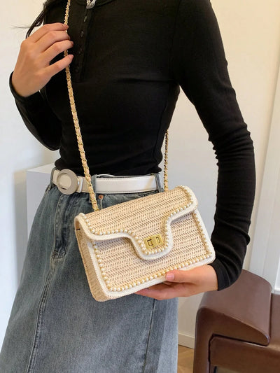 Women’s Pearl Straw Crossbody Bag
