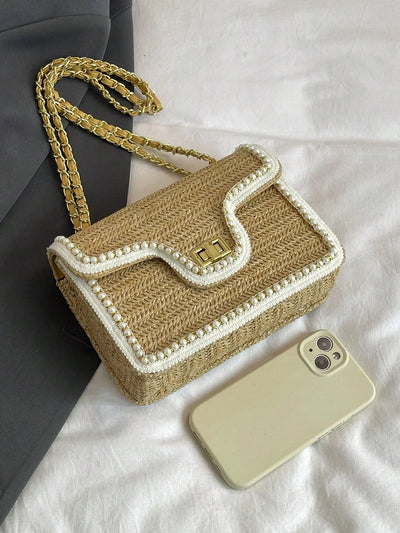 Women’s Pearl Straw Crossbody Bag
