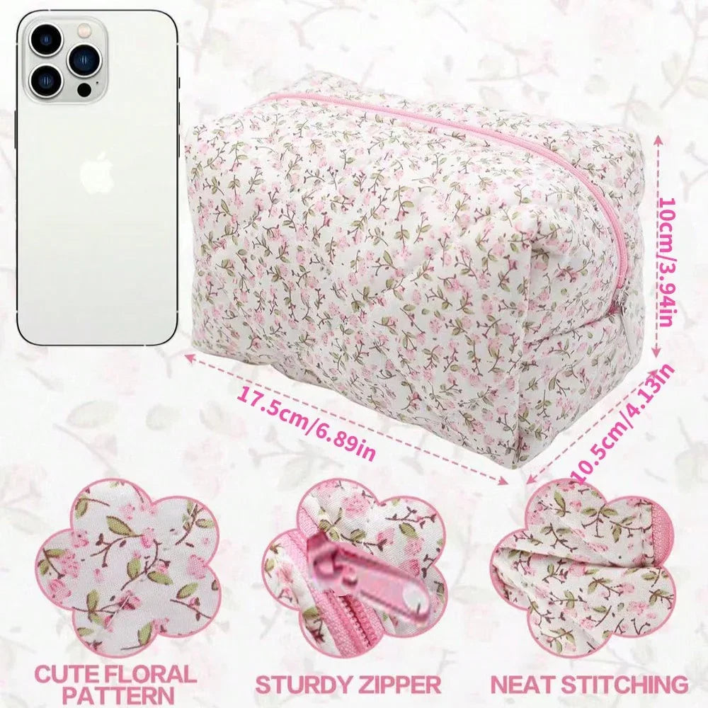 Flower Printed Travel Makeup Bag