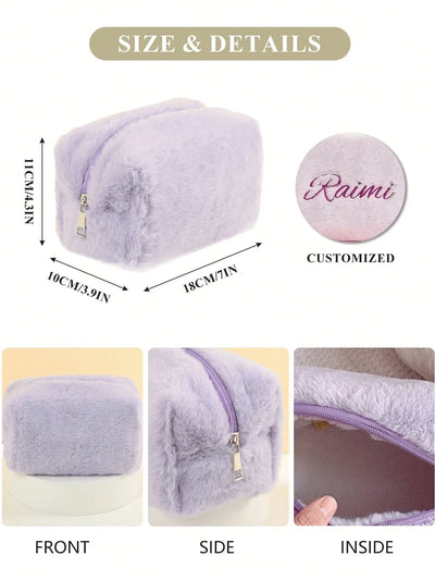 Customized Furry Embroidered Makeup Bag