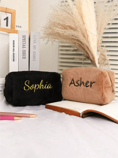 Customized Furry Embroidered Makeup Bag