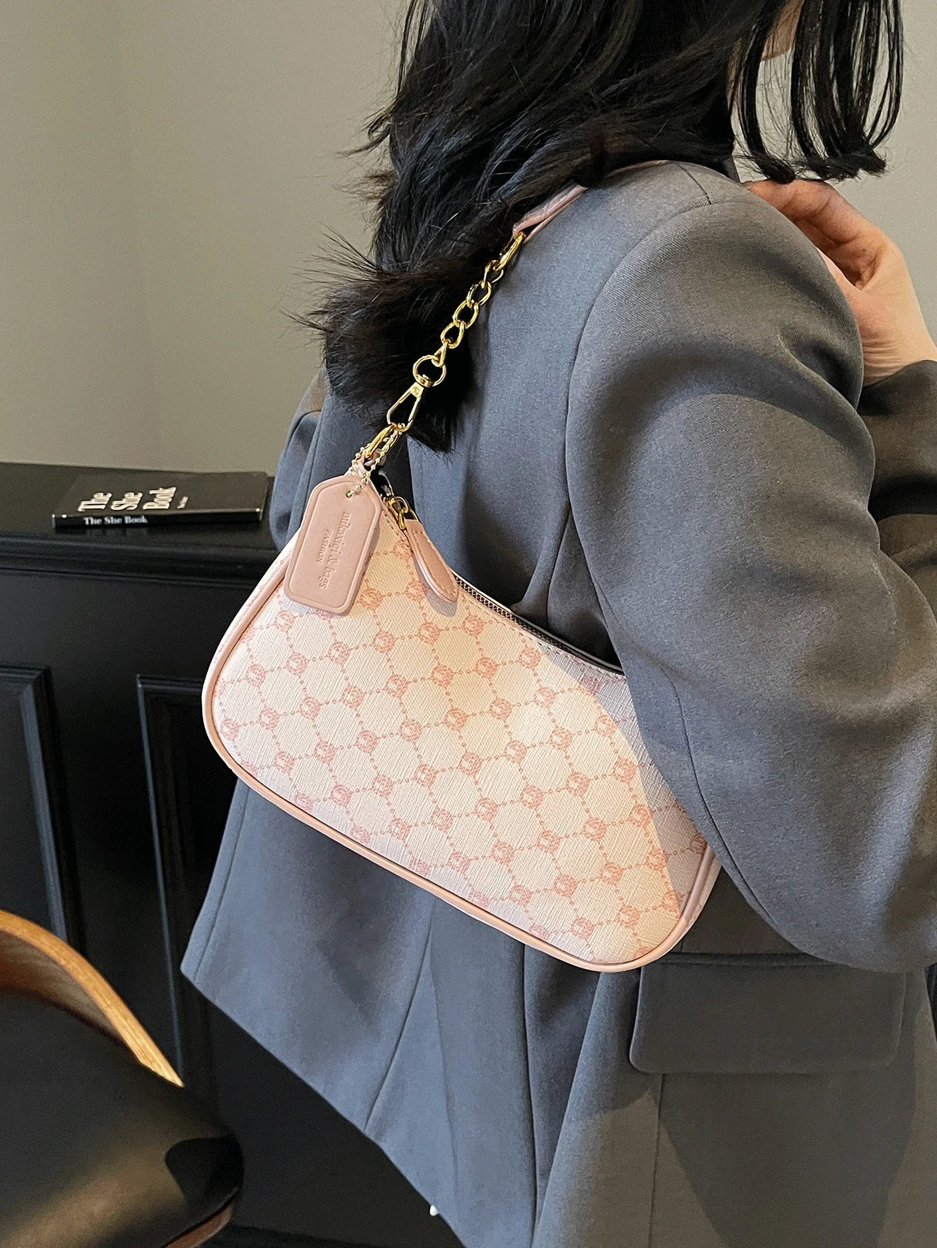 Pink Letter Crescent Shoulder Bag