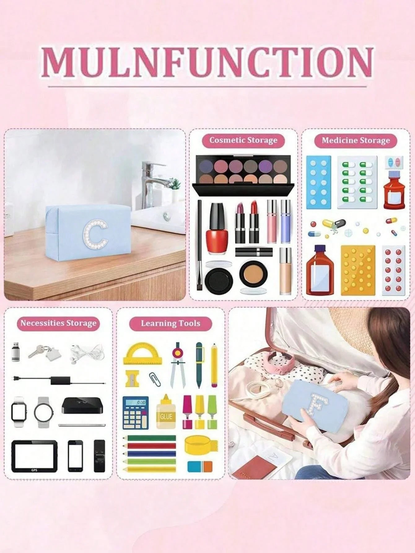 Women’s Monogram PU Makeup Bag