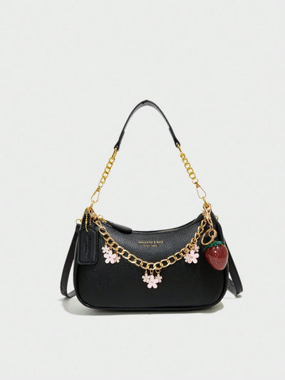 Letter Graphic Crescent Shoulder Bag
