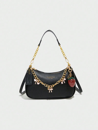 Letter Graphic Crescent Shoulder Bag