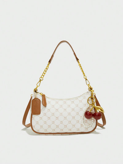 Letter Graphic Crescent Shoulder Bag