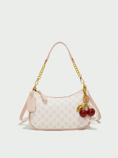 Letter Graphic Crescent Shoulder Bag