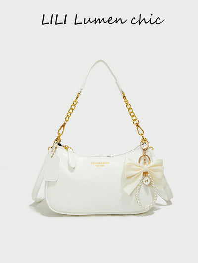 Letter Graphic Crescent Shoulder Bag