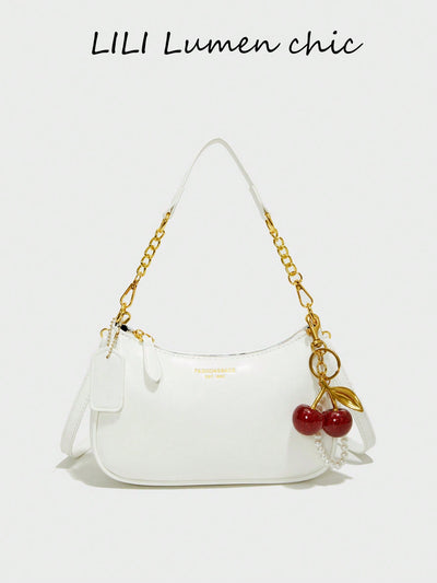 Letter Graphic Crescent Shoulder Bag