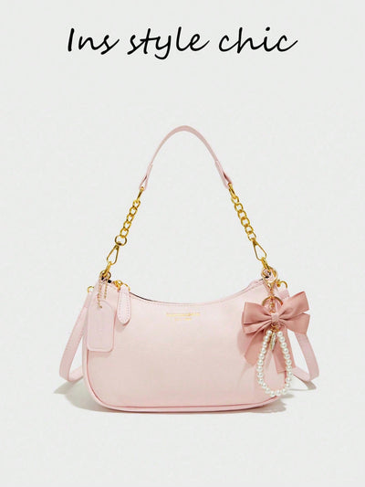 Pink Letter Crescent Shoulder Bag