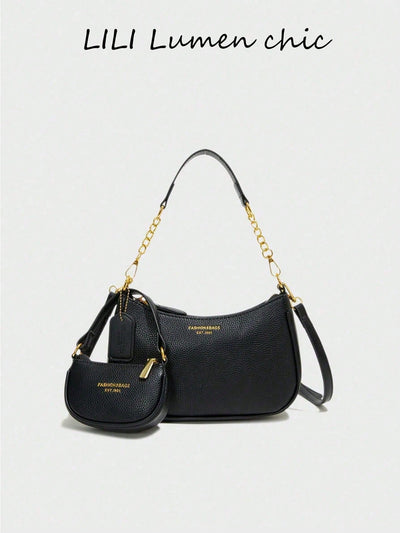 Letter Graphic Crescent Shoulder Bag
