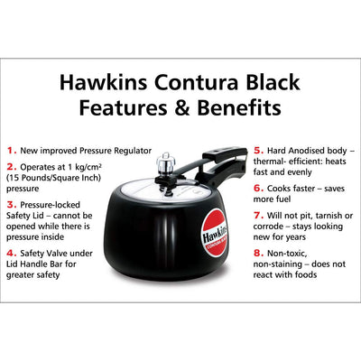 Hawkins 3 Litre Contura Black Pressure Cooker, Hard Anodised Inner Lid Cooker, Handi Cooker, Black (CB30)