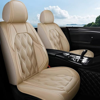 AOMSAZTO Car Seat Cover Full Set 5 Seats Fit for Ford Escape 2001-2026 Leather Car Seat Cushion Protector Compatible Airbag Waterproof Automotive Seat Covers Beige