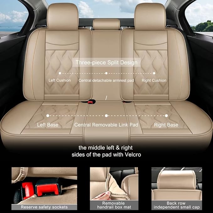 AOMSAZTO Car Seat Covers Full Set Fit for Kia Soul 2010-2026 Waterproof Faux Leather Car Seat Cushions Automotive 5 Seat Covers Set（Beige）