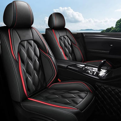 AOMSAZTO Car Seat Cover 2 Front Seat Fit for Subaru Forester 1998-2025 2026 Leather Car Seat Cushion Protector Compatible Airbag Waterproof Automotive Seat Covers Black