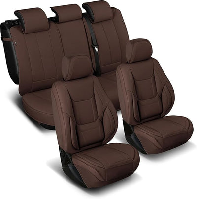 Coverland Custom Fit Car Seat Covers for SUV Compatible with [2009-2018 Subaru Forester] Premium Car Seat Cover Water Resistant Leather Non-Slip Interior Protector [Full Set Dark Brown - Chart X77]