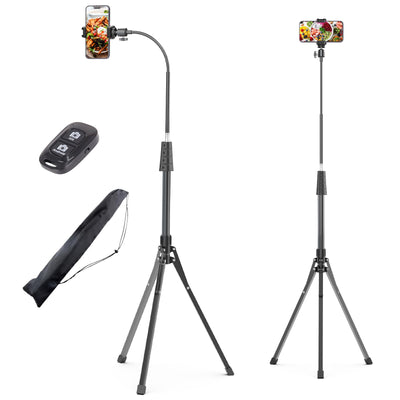 UBeesize 92’’ Cell Phone Tripod Stand with 16.5’’ Gooseneck and Remote, Overhead Tripod with Adjustable 360°Ball Head & Phone Holder for iPhone17 Pro Max/Pro/Plus/ /16/15/14/13, Android Cell Phone