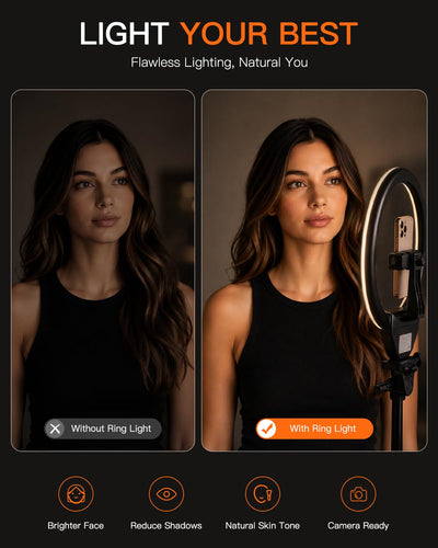 SENSYNE Ring Light with Stand, 50" Phone Tripod with Wireless Remote