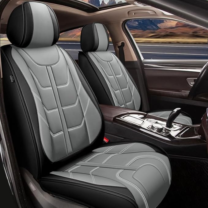 TTX LIGHTING Car Seat Covers fit for Kia Forte 2010-2026 Front Seat: Premium Leather Automotive Seat Cover with Airbag Compatible Waterproof (2 Seats, Black & Gray)