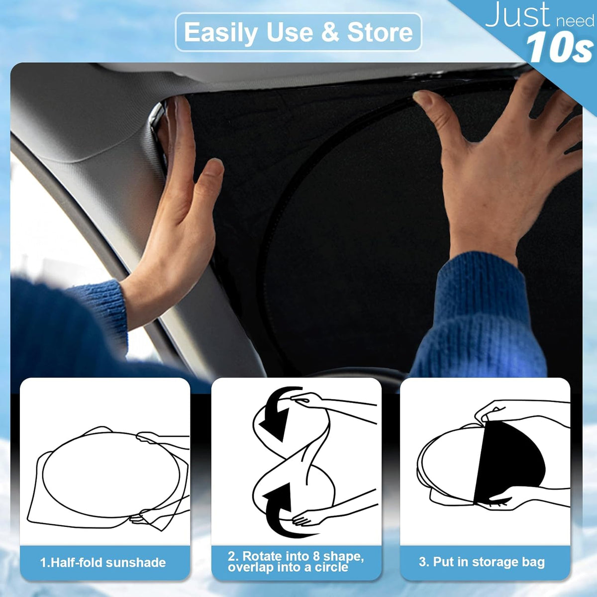 Windshield Sun Shade Compatible with 2024 2023 2022 2021 2020 2019 2018 Mazda CX5 CX-5, CX-3, CX-9,Front Window Sunshades 210T Reflective Polyester Sun Visor Cool Car Accessories