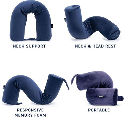 Brookstone Free Form Travel Pillow - Lightweight Flexible Memory Foam Travel Neck Pillow for Sleeping, Car, Airplane & Travel Support, Blue