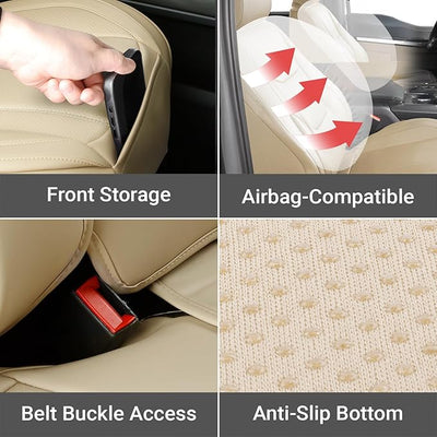 Coverland Custom Fit Car Seat Covers for SUV Compatible with [RAV4, CR‑V, Equinox, Tucson, Rogue, Crosstrek] Premium Waterproof Non-Slip Interior Seat Protector [Full Set Beige - Size Chart X55]