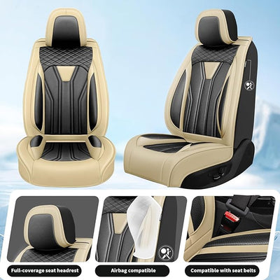 Fit Altima Car Seat Covers Compatible with Nissan Altima 2011-2025 2026 - Full Set Premium Leather， Waterproof Breathable， All-Weather Seat Cushion Protecto&Airbag Compatible （Beige & Black