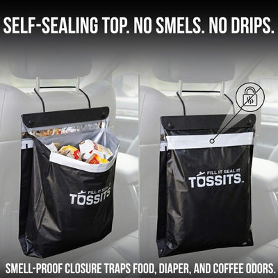 Tossits Hanging Car Trash & Garbage Bags, Disposable, Black 21 Count