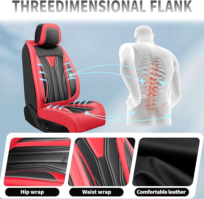 Fit Sentra Car Seat Covers Compatible with Nissan Sentra 2001-2025 2026 - Premium Leather， Waterproof Breathable， All-Weather Seat Cushion Protecto&Airbag Compatible (2 Front Seat Red&Black)
