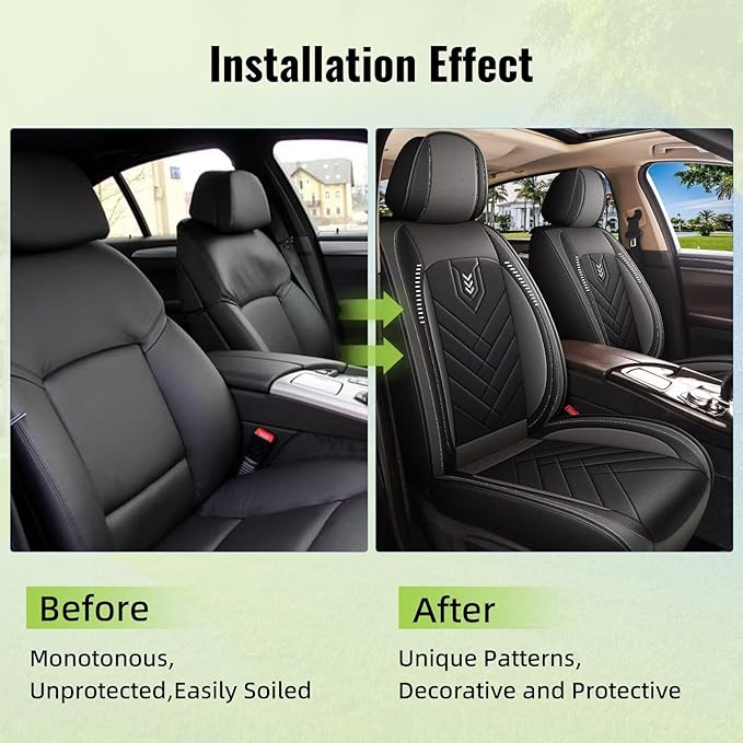 AOMSAZTO Car Seat Covers Front Set Fit for Ford Edge 2007-2026 Faux Leather Waterproof Seat Covers Automotive Seat Cushion Protector(2 Seats, Black&Grey)