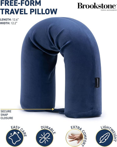 Brookstone Free Form Travel Pillow - Lightweight Flexible Memory Foam Travel Neck Pillow for Sleeping, Car, Airplane & Travel Support, Blue