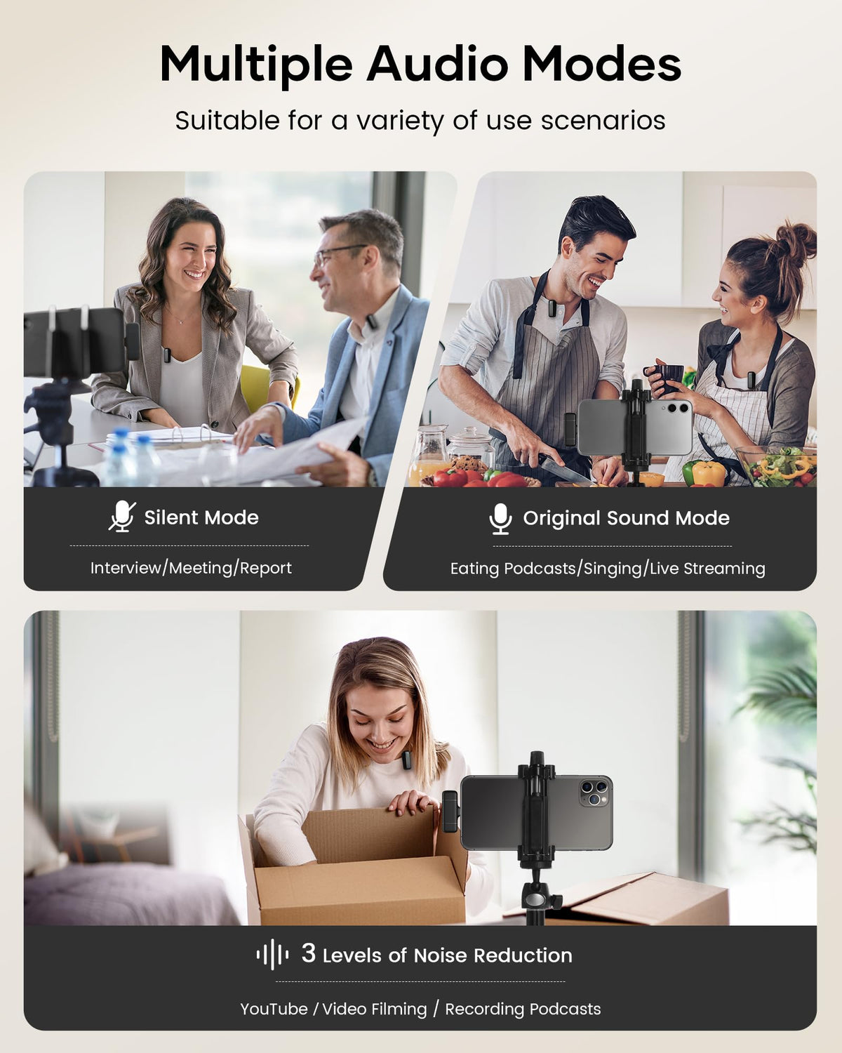 KUKIHO Wireless Lavalier Microphone with Charging Case, 36H Battery Life, Noise Cancellation, 135ft Range, Plug-and-Play Clip-On Mic for iPhone, iPad, Android, YouTube, Vlog, Live Streaming