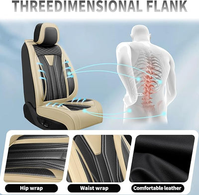 Fit Juke Car Seat Covers Compatible with Nissan Juke 2012-2015 2016 - Premium Leather， Waterproof Breathable， All-Weather Seat Cushion Protecto&Airbag Compatible (2 Front Seat Beige&Black)