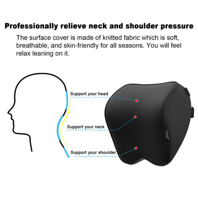 Crofy 2-Pack Car Neck Pillow, Headrest Pillow with Adjustable Strap, Black