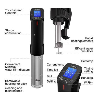 NKBIRD WIFI Sous Vide Cooker ISV-100W, 1000 Watts Fast-Heating W/Free APP,Sous Vide Machine Immersion Circulator w/ 14 Free Preset Recipes, Thermal Immersion w/Smart Timer, Calibration Function