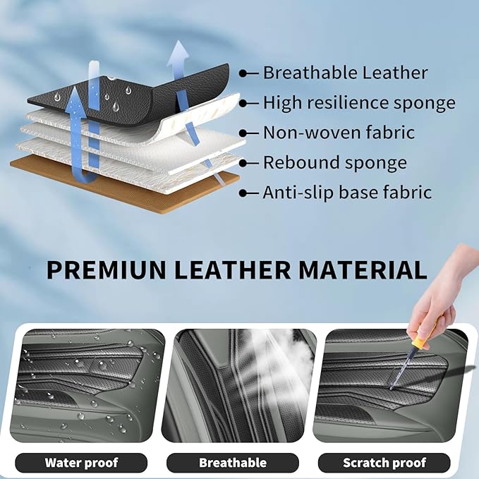 Fit Murano Car Seat Covers Compatible with Nissan Murano 2004-2025 2026 - Full Set Premium Leather， Waterproof Breathable， All-Weather Seat Cushion Protecto&Airbag Compatible （Gray & Black