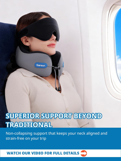 SARISUN Neck Pillow Airplane,w/Seat Strap Support,3D Eye Mask for Travel