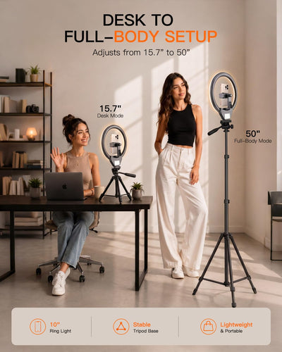 SENSYNE Ring Light with Stand, 50" Phone Tripod with Wireless Remote