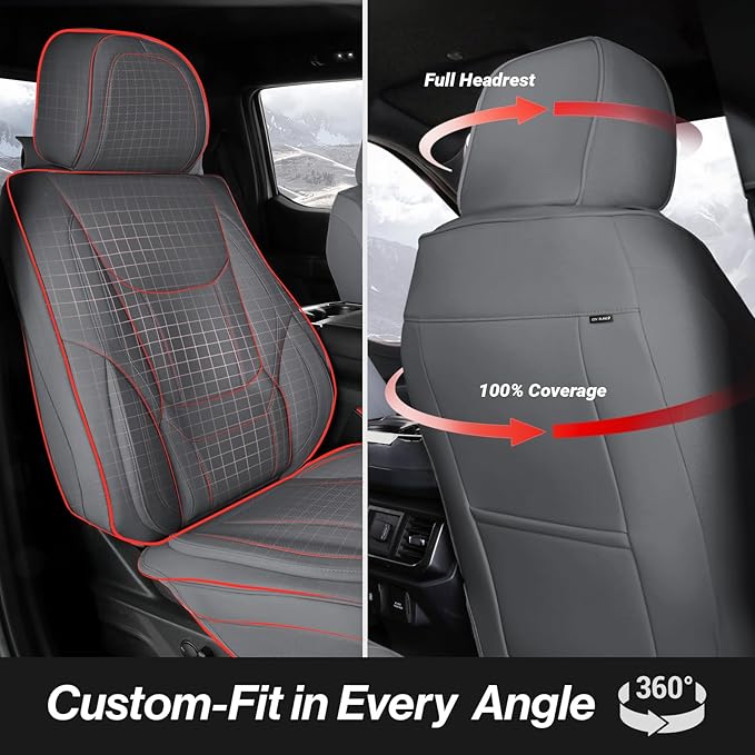 Coverland Custom Fit Car Seat Covers for SUV Compatible with [Fiat 500L, Ford Bronco Sport, Honda Pilot] Premium Water Resistant Leather Non-Slip Interior Protector [Front Dark Gray - Size Chart A17]