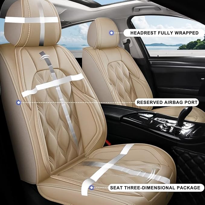 AOMSAZTO Car Seat Covers Fit for Dodge Charger 2007-2026 Leather Car Seat Cover Seat Cushion Protector Airbag Compatible Waterproof 2 Front Seats Beige