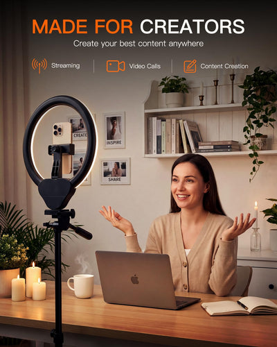 SENSYNE Ring Light with Stand, 50" Phone Tripod with Wireless Remote