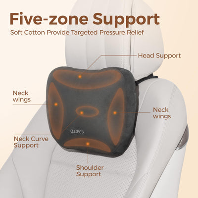 BEBAS Car Headrest Pillow with Adjustable Strap for Neck Support, Black
