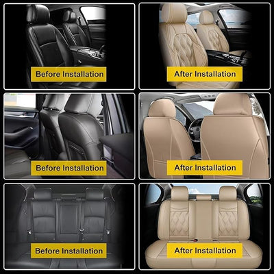 AOMSAZTO Car Seat Covers Full Set Fit for Kia Soul 2010-2026 Waterproof Faux Leather Car Seat Cushions Automotive 5 Seat Covers Set（Beige）