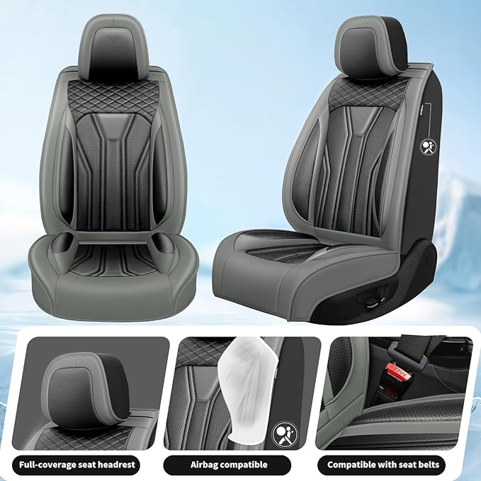 Fit Rogue Car Seat Covers Compatible with Nissan Rogue 2011-2025 2026 - Premium Leather， Waterproof Breathable， All-Weather Seat Cushion Protecto&Airbag Compatible (2 Front Seat Gray&Black)