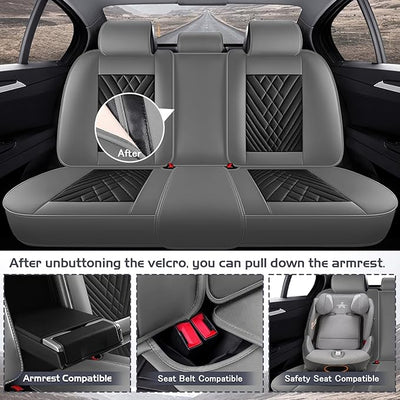 Truck Seat Covers for Ford Bronco 2021-2026, Waterproof Premium Leather Full Coverage Car Seat Cover, Muscle Sport Style Auto Interior Seat Cover Sets (Full Set/Gray Black)