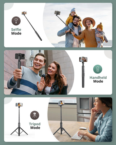 Sensyne 60" Phone Tripod - Selfie Stick, Lightweight All in One Phone Tripod Integrated with Wireless Remote Compatible with All Cell Phones for Selfie/Video Recording/Photo/Live Stream/Vlog（Black）